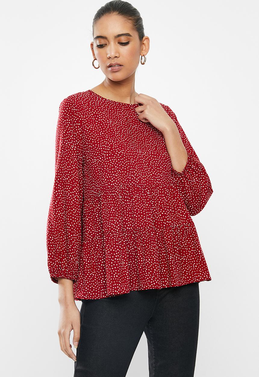 Blake - Tiered top with back detail - red & white