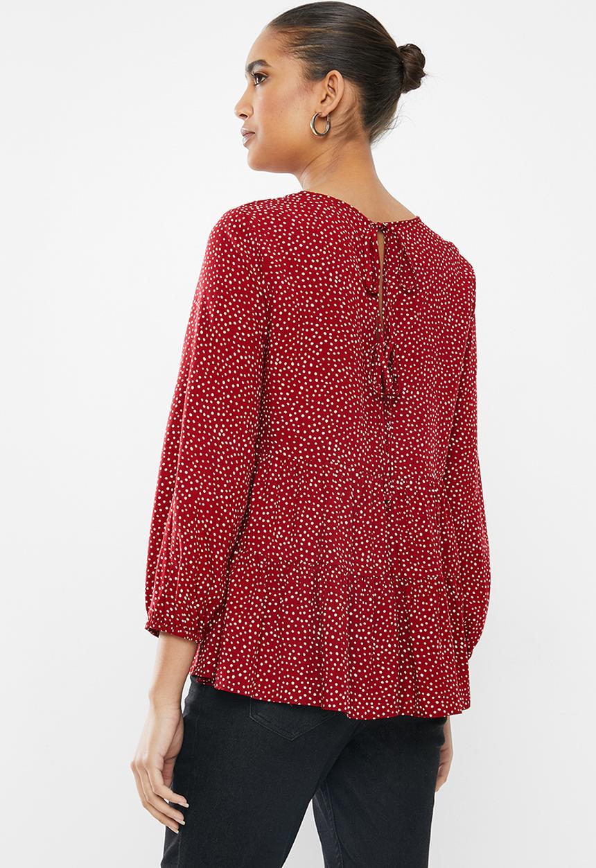 Blake - Tiered top with back detail - red & white