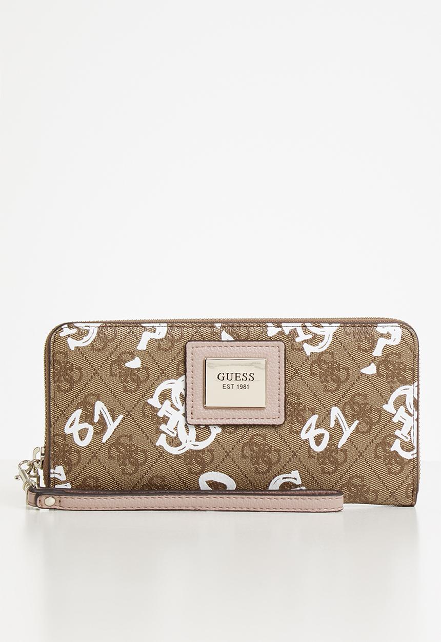 GUESS - Candace large zip around purse - brown & white