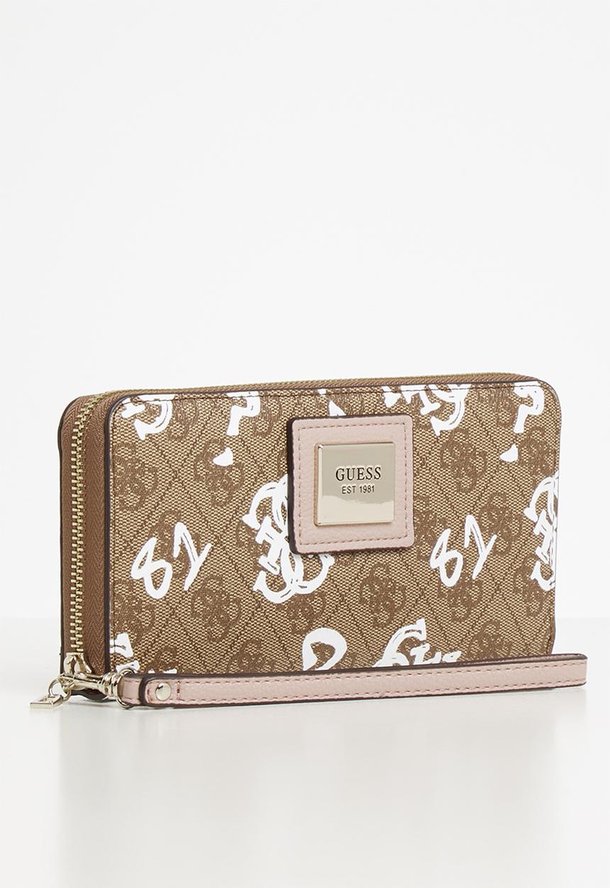 GUESS - Candace large zip around purse - brown & white