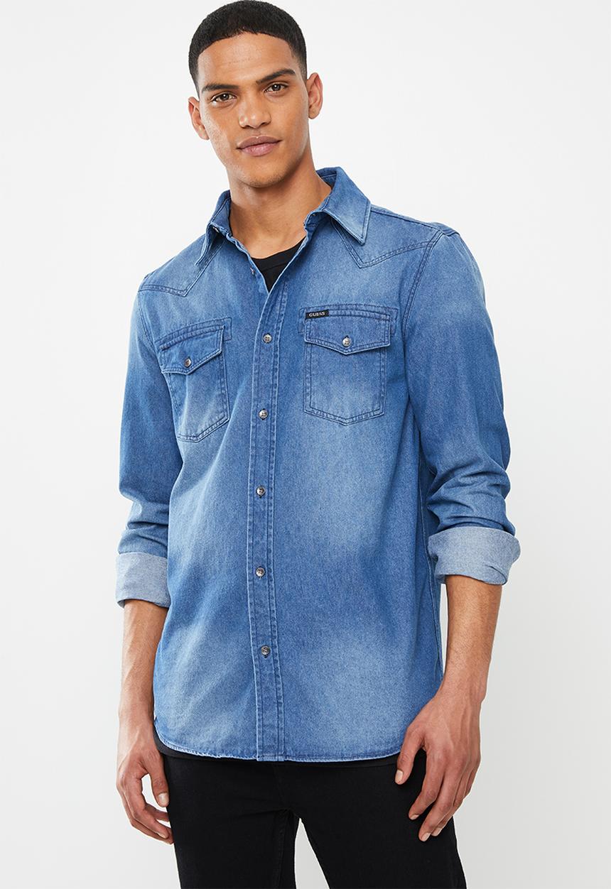 GUESS - Dark wash demin shirt - blue