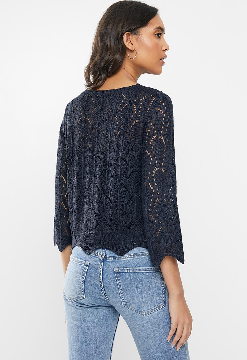 Jacqueline de Yong - Cole cropped pullover knit - navy