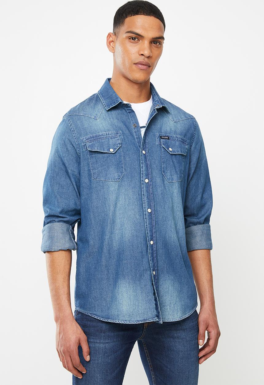GUESS - Slim fit denim shirt - blue