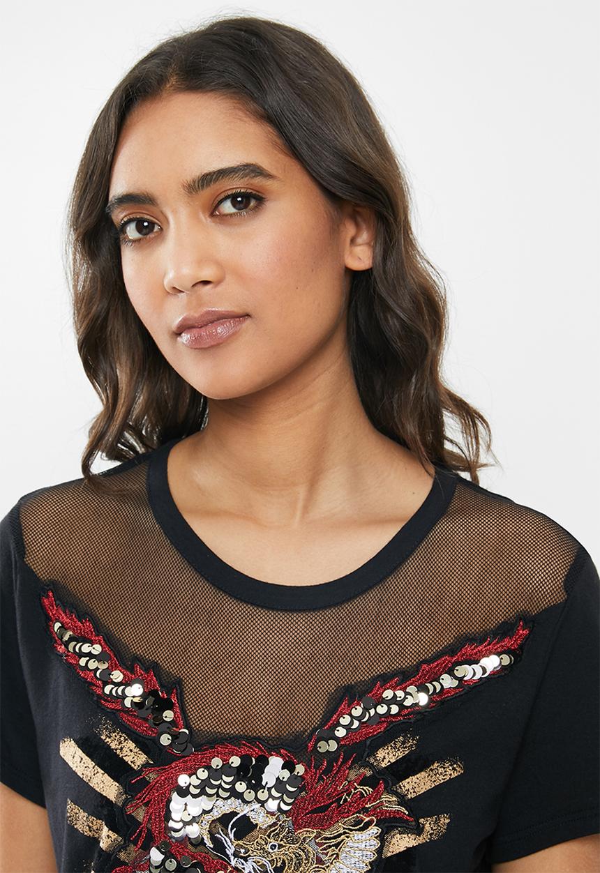 GUESS - Short sleeve embellished dragon ez tee - black