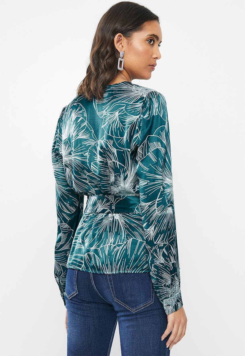 GUESS - Long sleeve Bellaire surplice top - teal