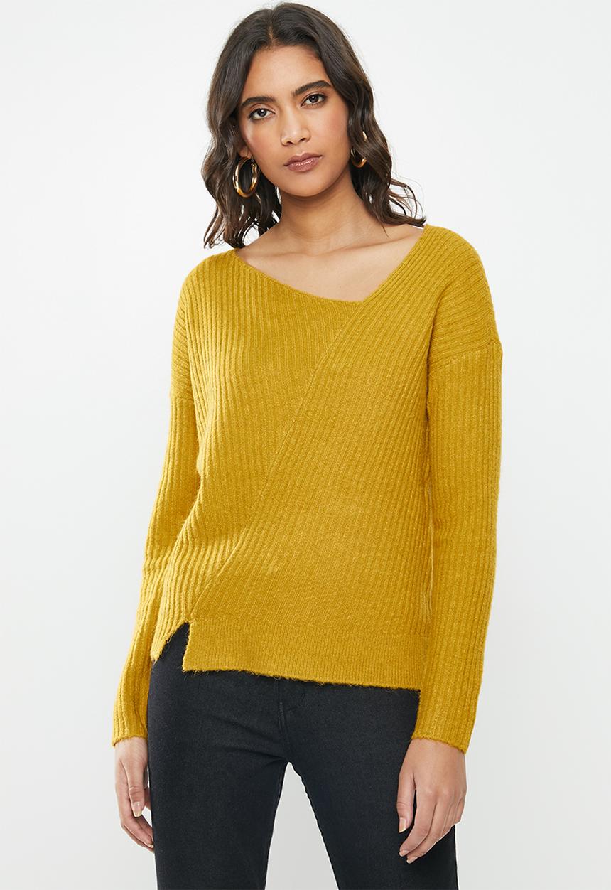 GUESS - Long sleeve Alivia rib asymetrical sweater - yellow