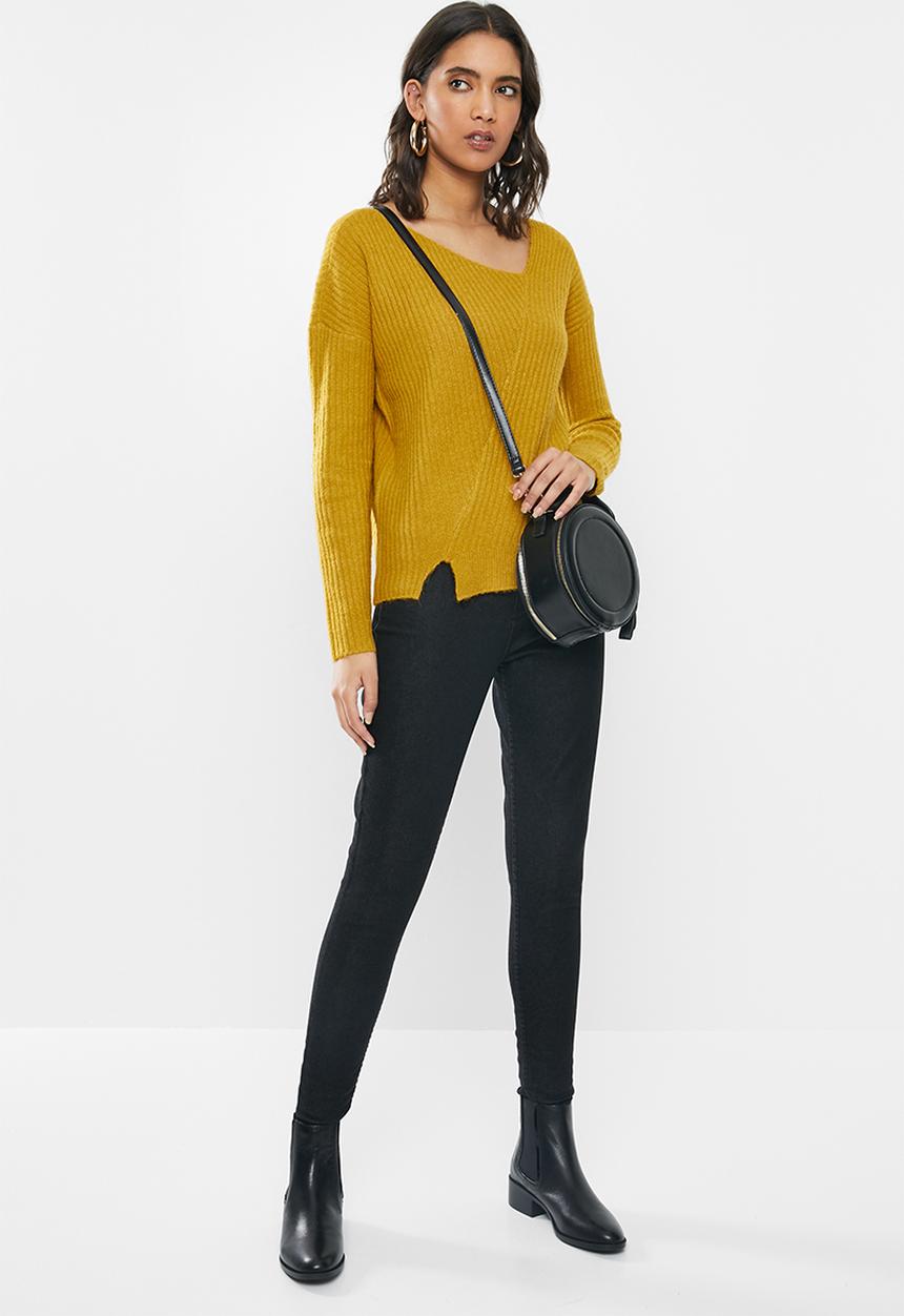 GUESS - Long sleeve Alivia rib asymetrical sweater - yellow