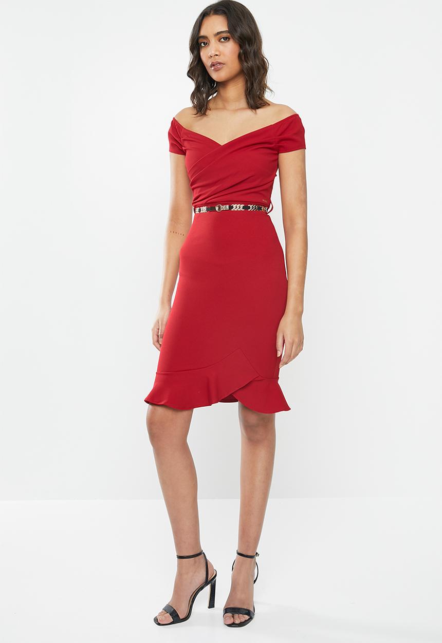 SISSY BOY - Girl boss: asymmetric midi dress - deep red