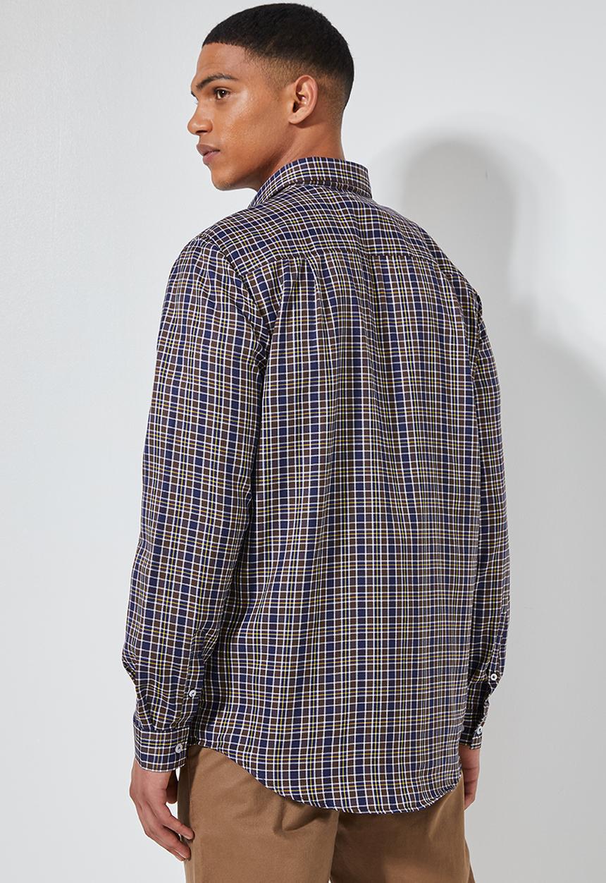 Superbalist - Barber regular fit long sleeve oxford shirt - navy & brown
