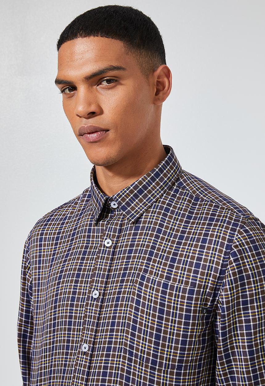 Superbalist - Barber regular fit long sleeve oxford shirt - navy & brown
