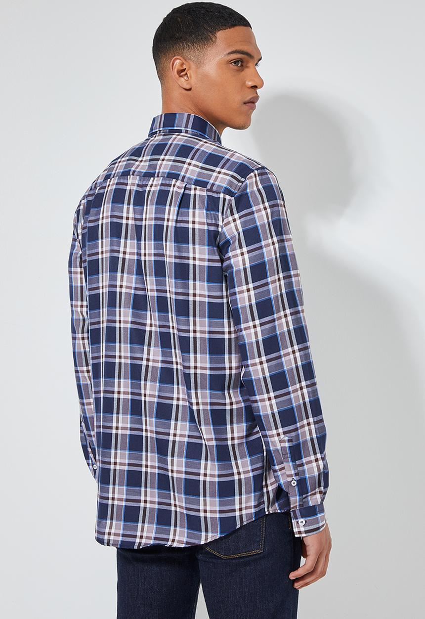 Superbalist - Barber regular fit long sleeve shirt - navy & brown