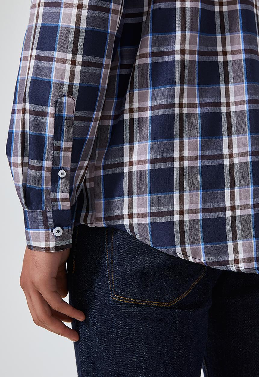 Superbalist - Barber regular fit long sleeve shirt - navy & brown