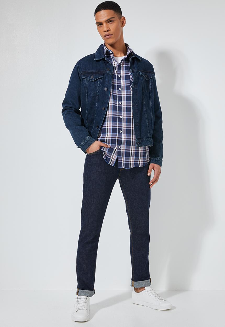 Superbalist - Barber regular fit long sleeve shirt - navy & brown