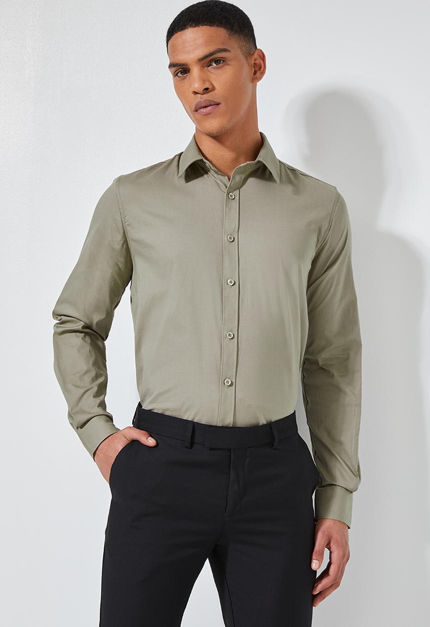 Superbalist - Jos slim fit long sleeve shirt - khaki