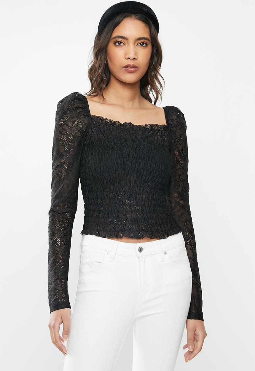 Vero Moda - Alba long sleeve square neck top - black