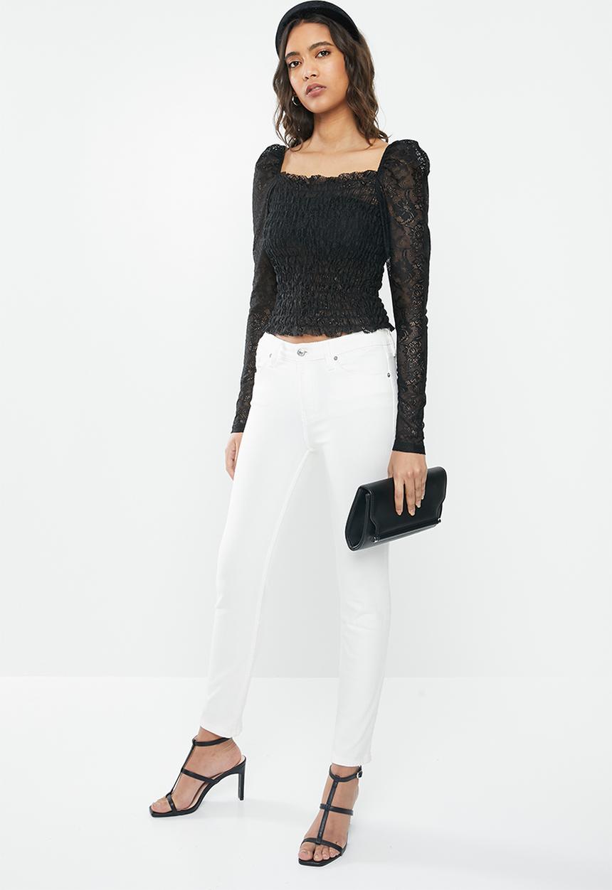 Vero Moda - Alba long sleeve square neck top - black