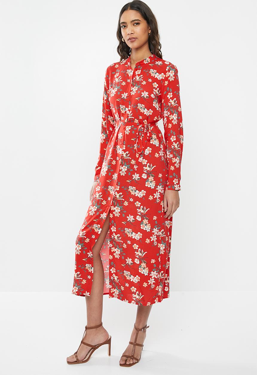 Vero Moda - Simply easy long sleeve long shirt dress - goji berry