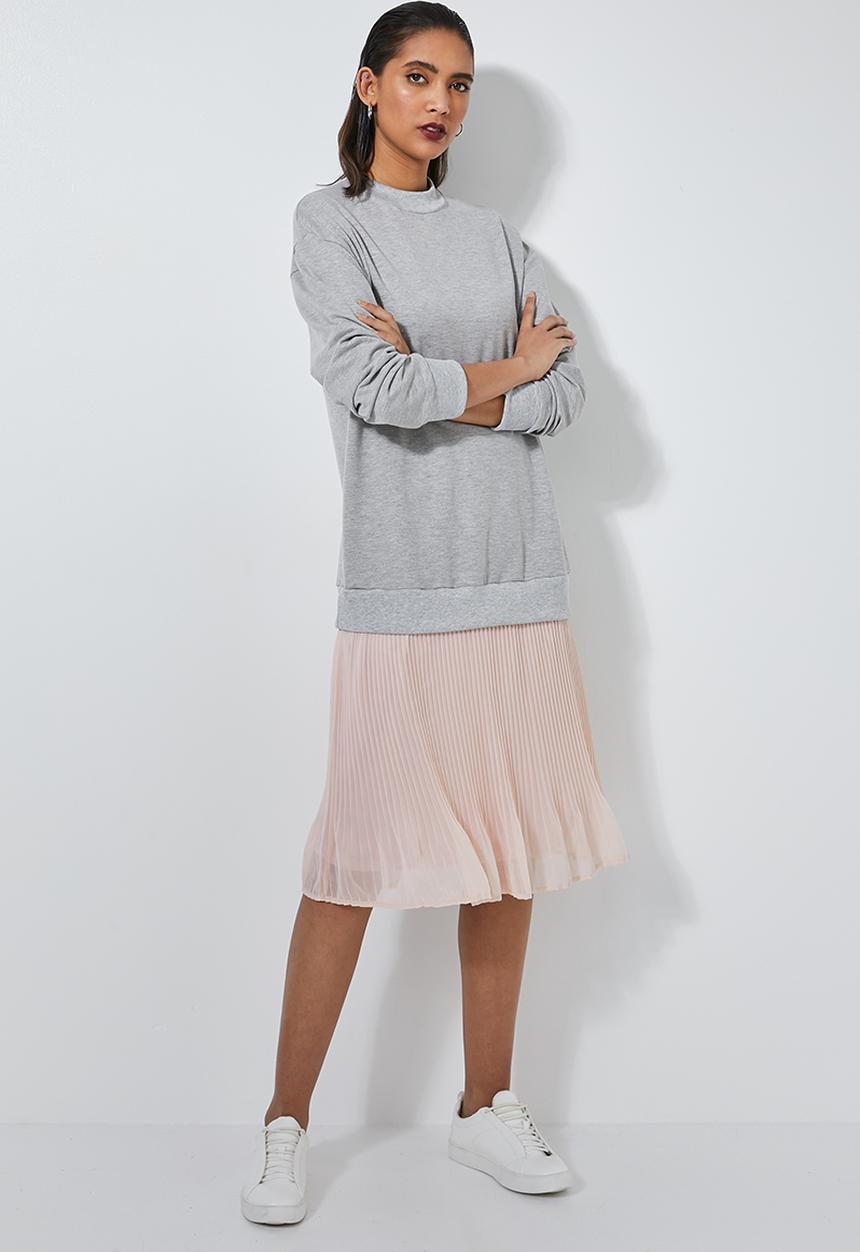 Superbalist - One piece sweat dress with pleated skirt - grey & pink