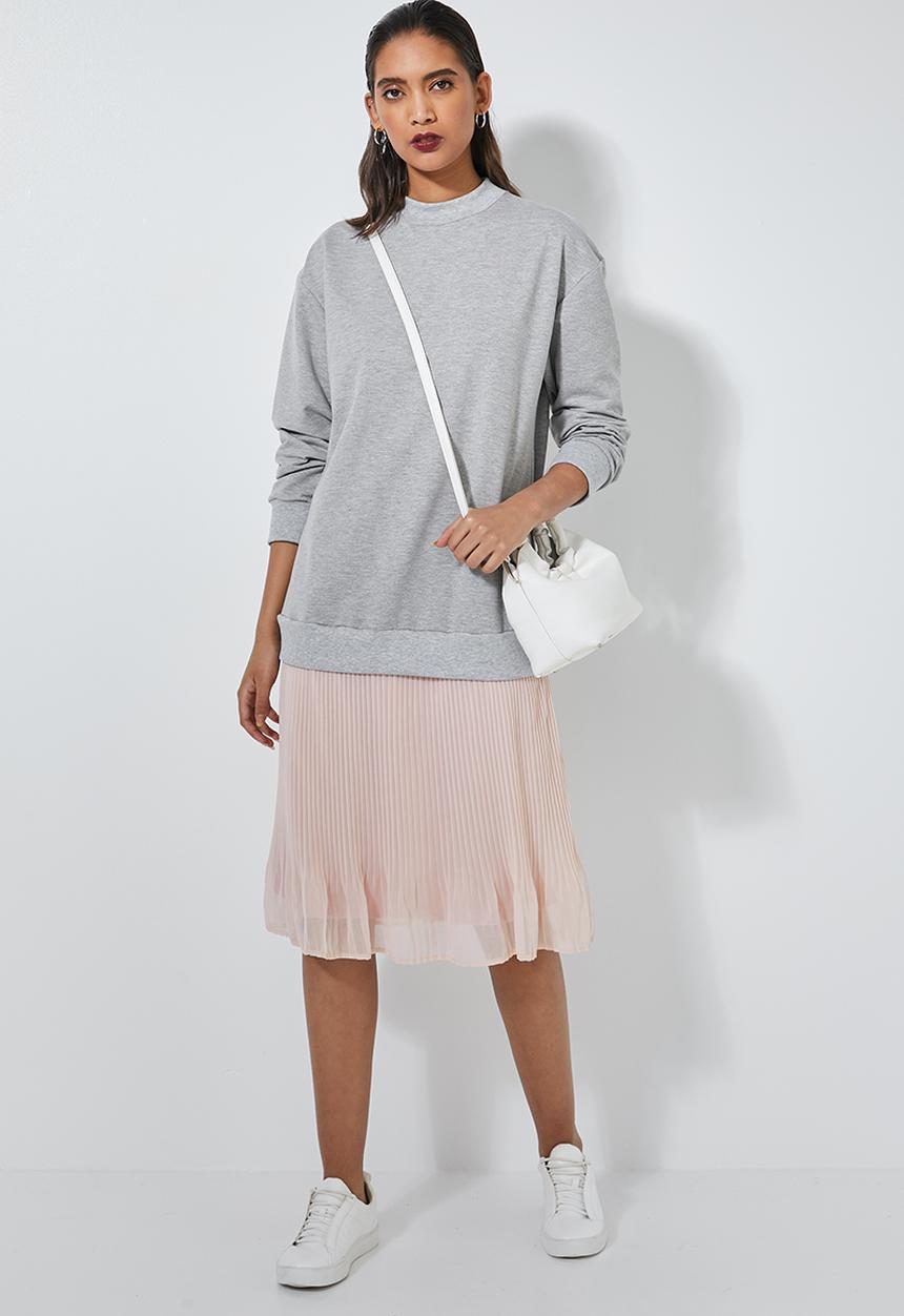 Superbalist - One piece sweat dress with pleated skirt - grey & pink