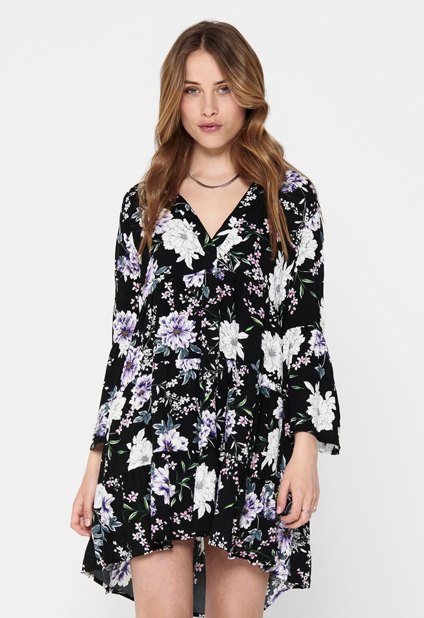 Jacqueline de Yong - Starr life 7/8 v-neck short dress - black