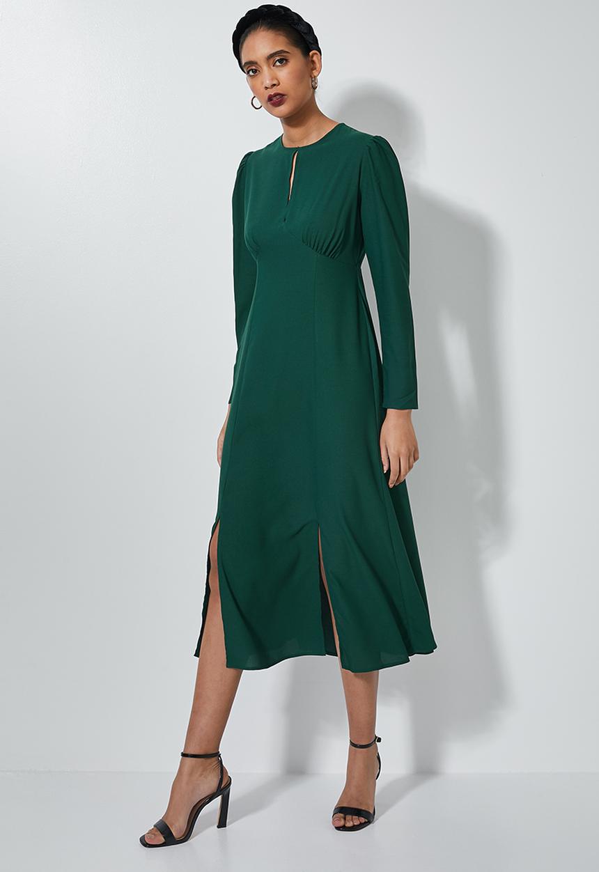 Superbalist - Round neck dress with key hole - green