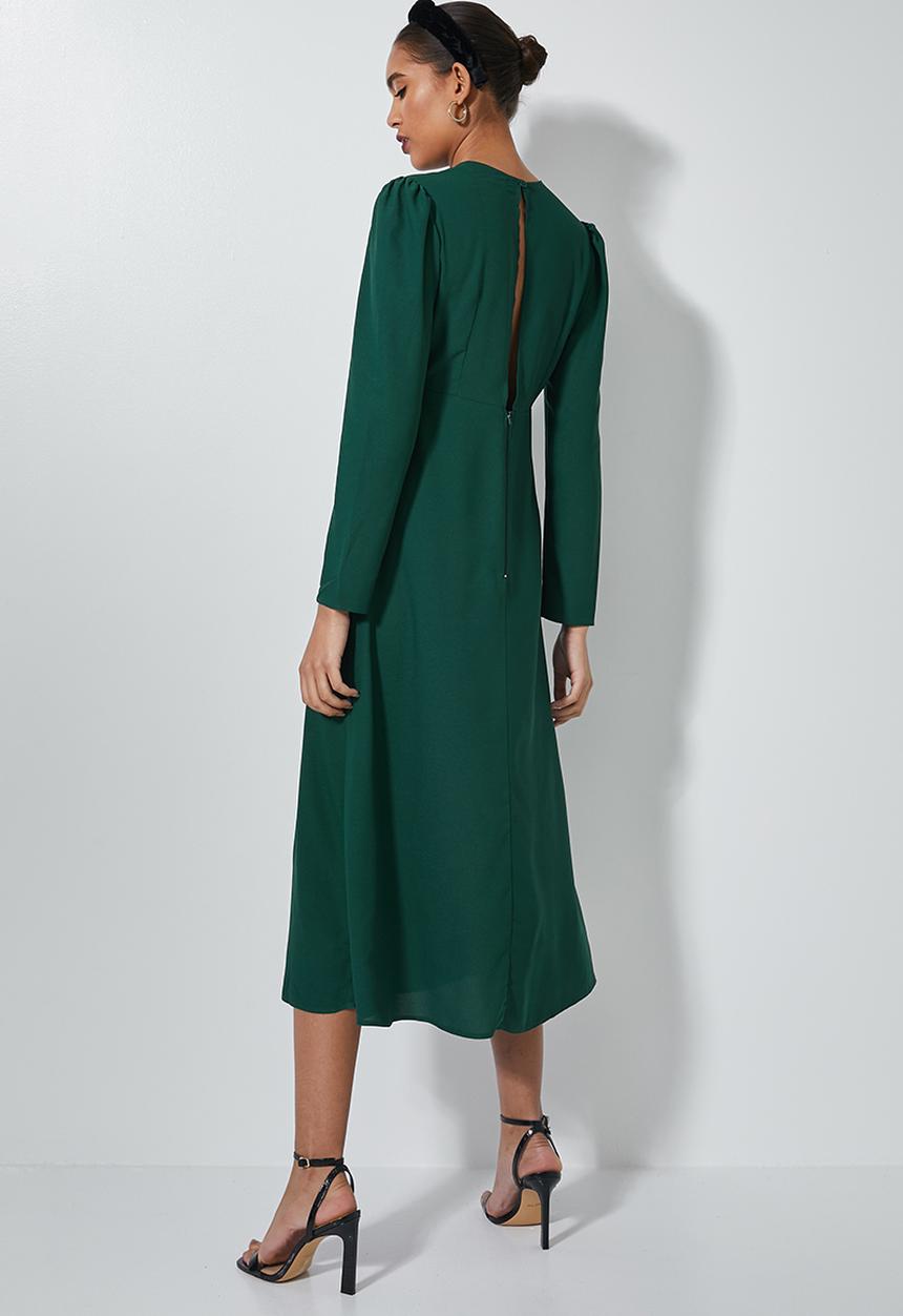 Superbalist - Round neck dress with key hole - green