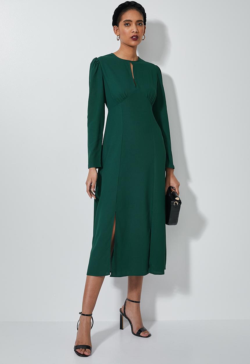 Superbalist - Round neck dress with key hole - green