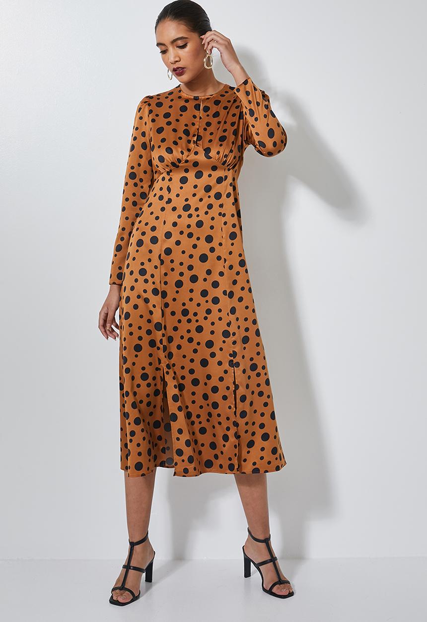 Superbalist - Round neck dress with key-hole - brown & black