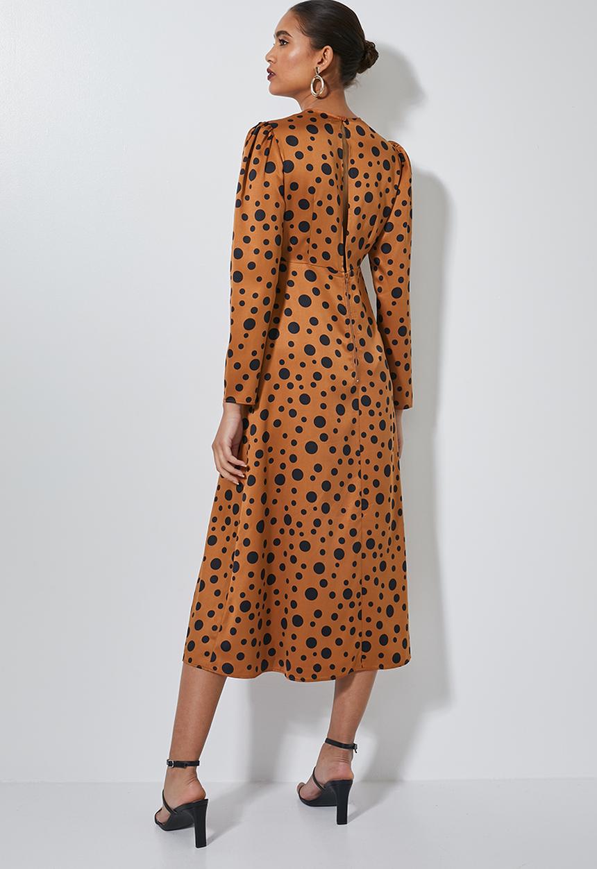 Superbalist - Round neck dress with key-hole - brown & black