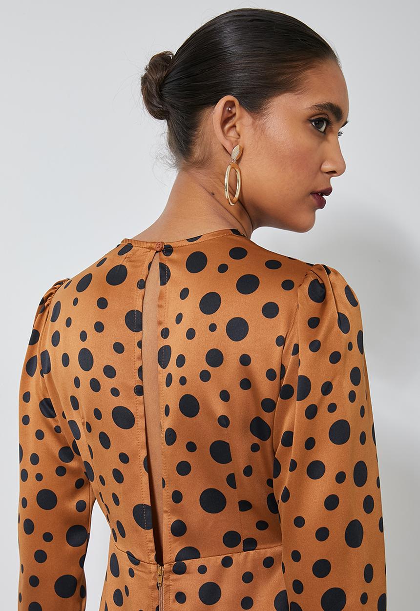 Superbalist - Round neck dress with key-hole - brown & black