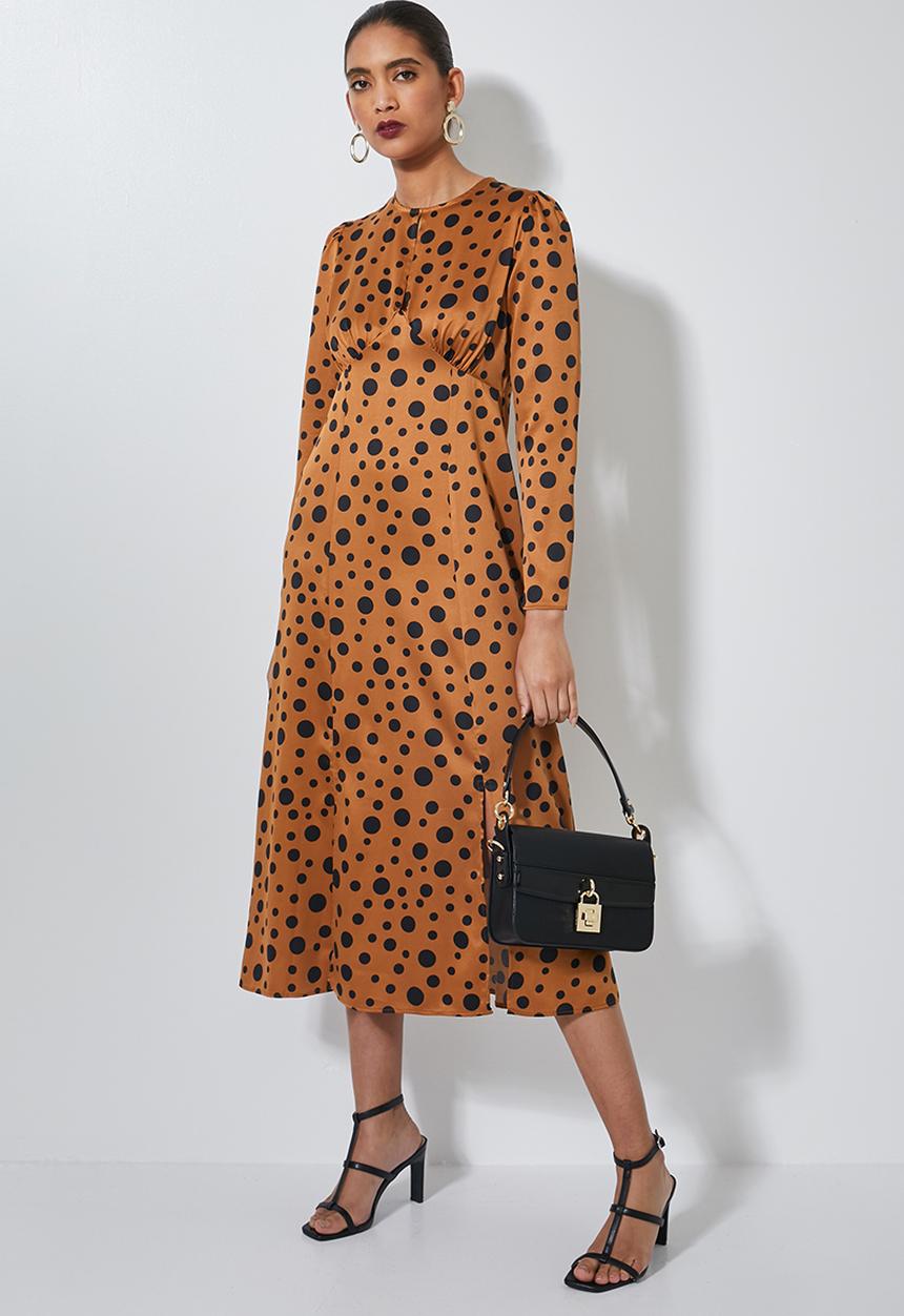 Superbalist - Round neck dress with key-hole - brown & black