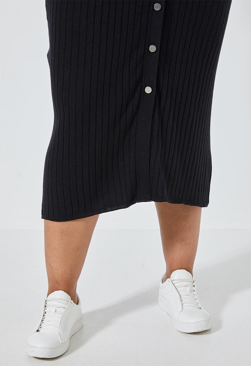Superbalist - Button through rib dress - black