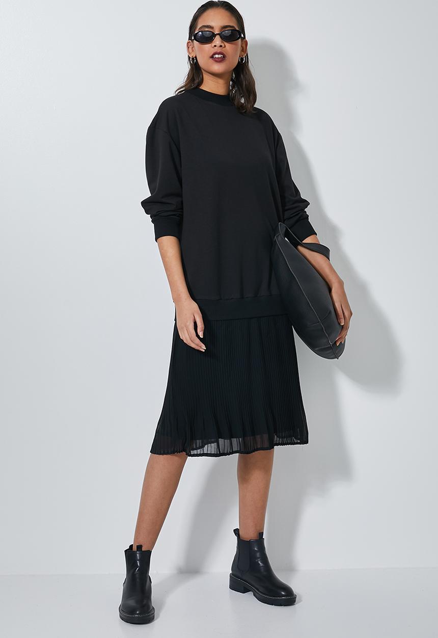Superbalist - One piece sweat dress with pleated skirt - black 