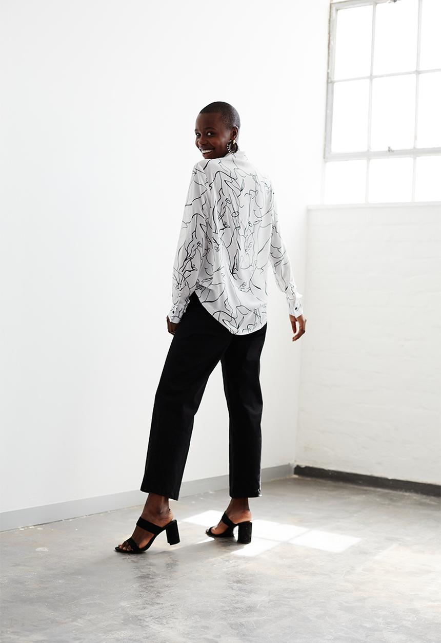 Me&B - Squiggle utility shirt - white & black