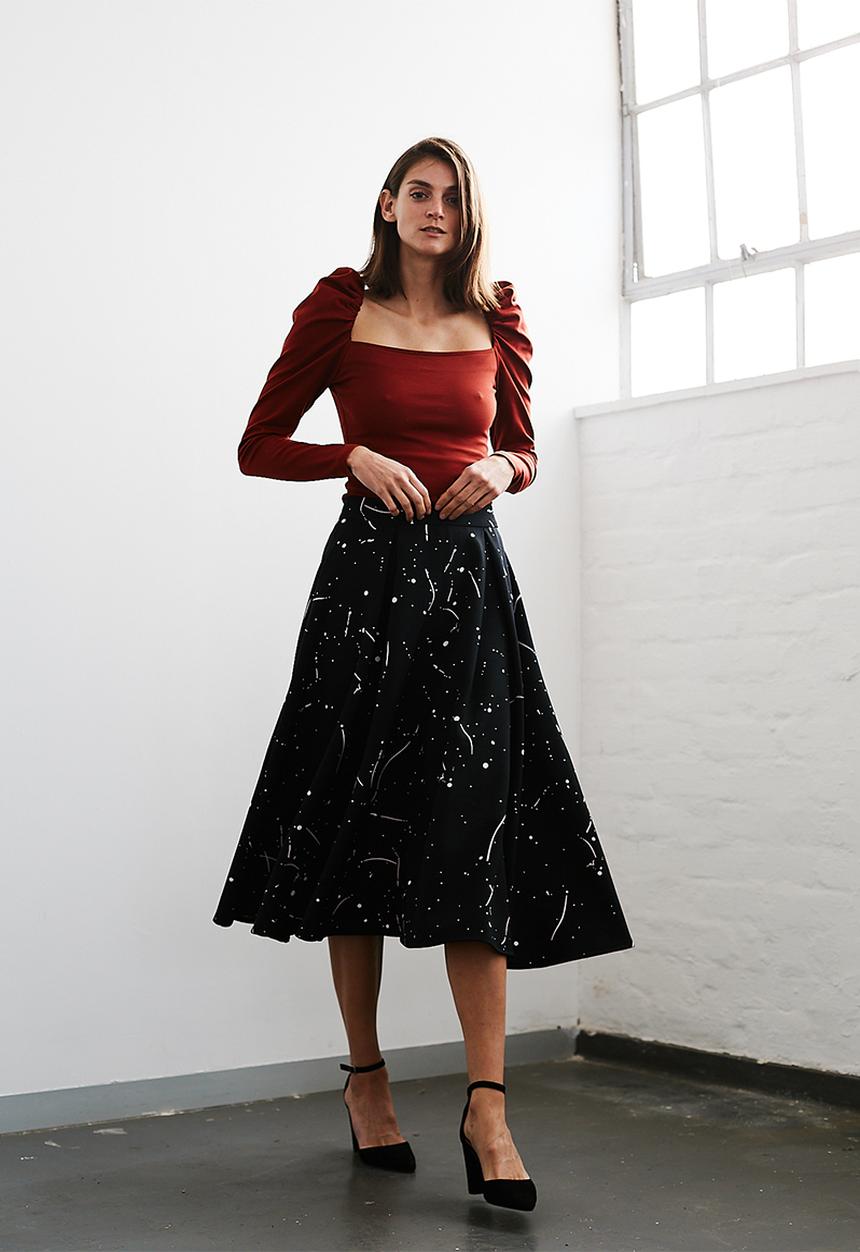 Me&B - Paint splatter a-line skirt - black & white