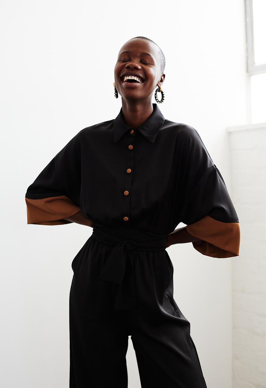 Me&B - Colourblock dolman sleeve jumpsuit - black & brown