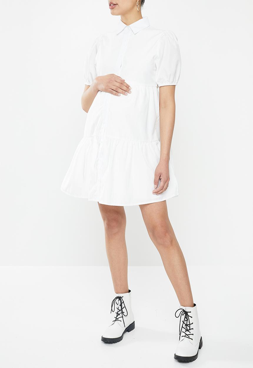 Missguided - Maternity short sleeve button front poplin smock dress - white