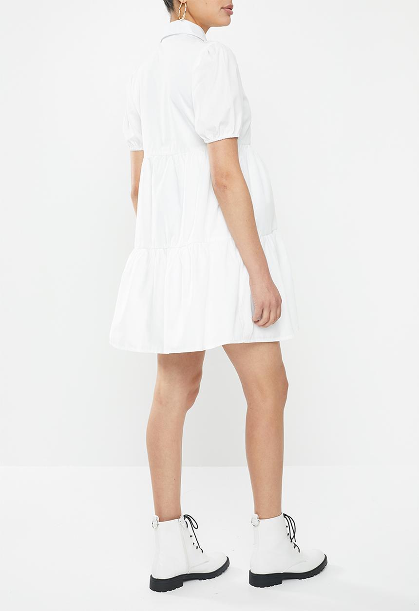 Missguided - Maternity short sleeve button front poplin smock dress - white