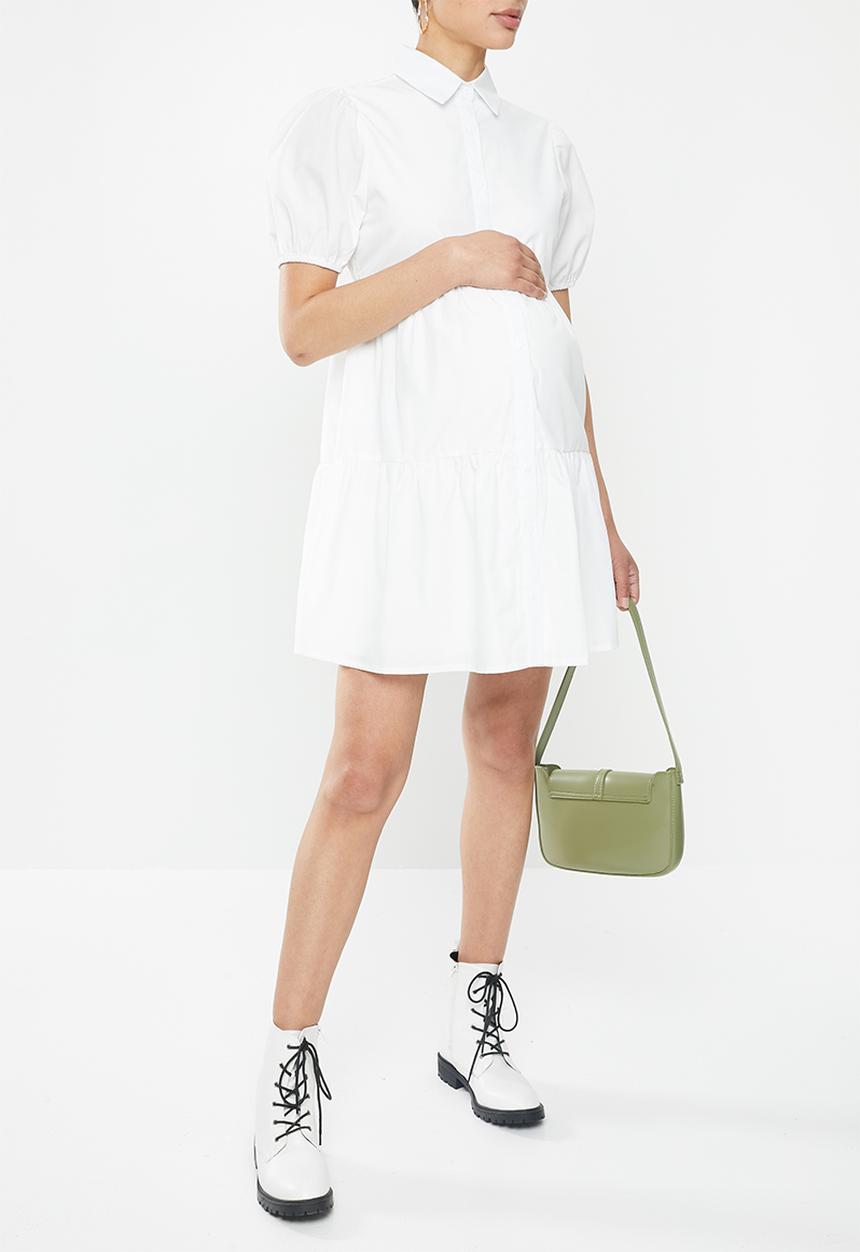 Missguided - Maternity short sleeve button front poplin smock dress - white