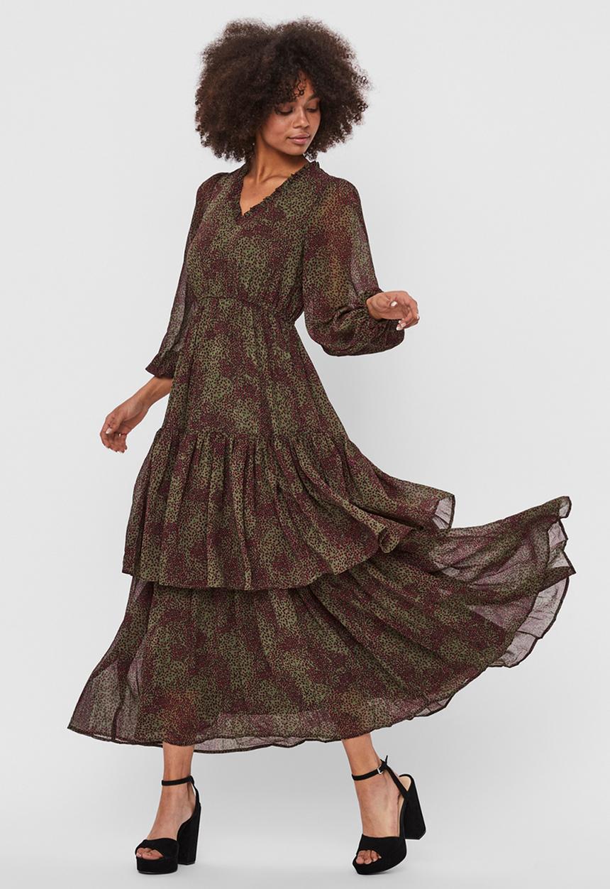 Vero Moda - Cassie long sleeve layer maxi dress vip - beetle cassie