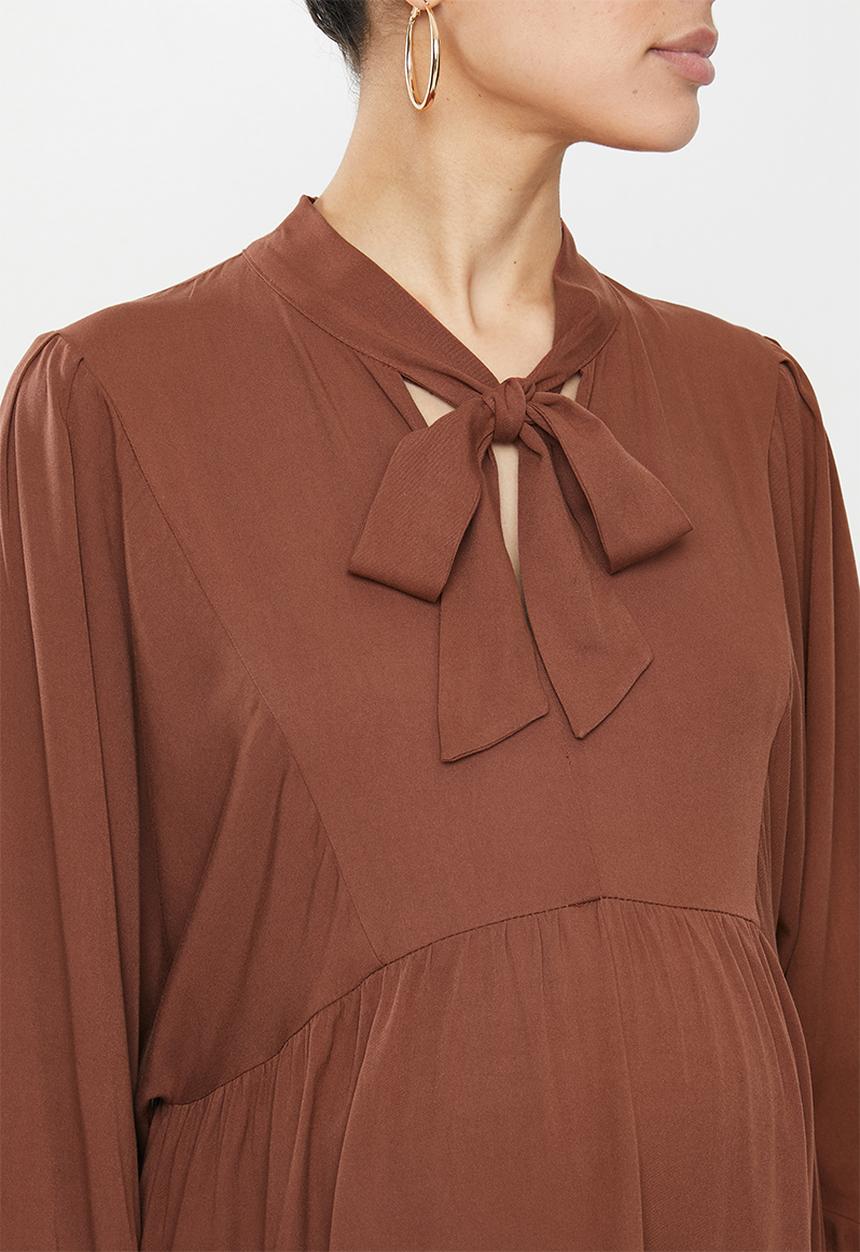 Superbalist - Maternity Babydoll neck tie dress - rust