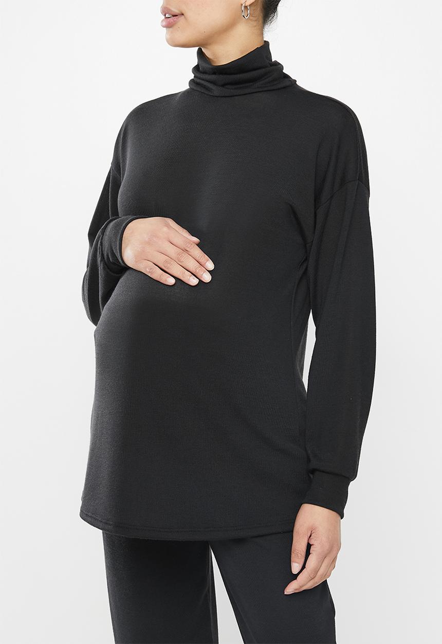 Superbalist - Maternity Ribbed polo top longer length - black
