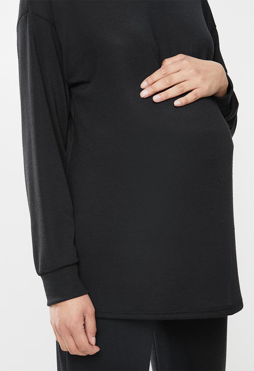 Superbalist - Maternity Ribbed polo top longer length - black