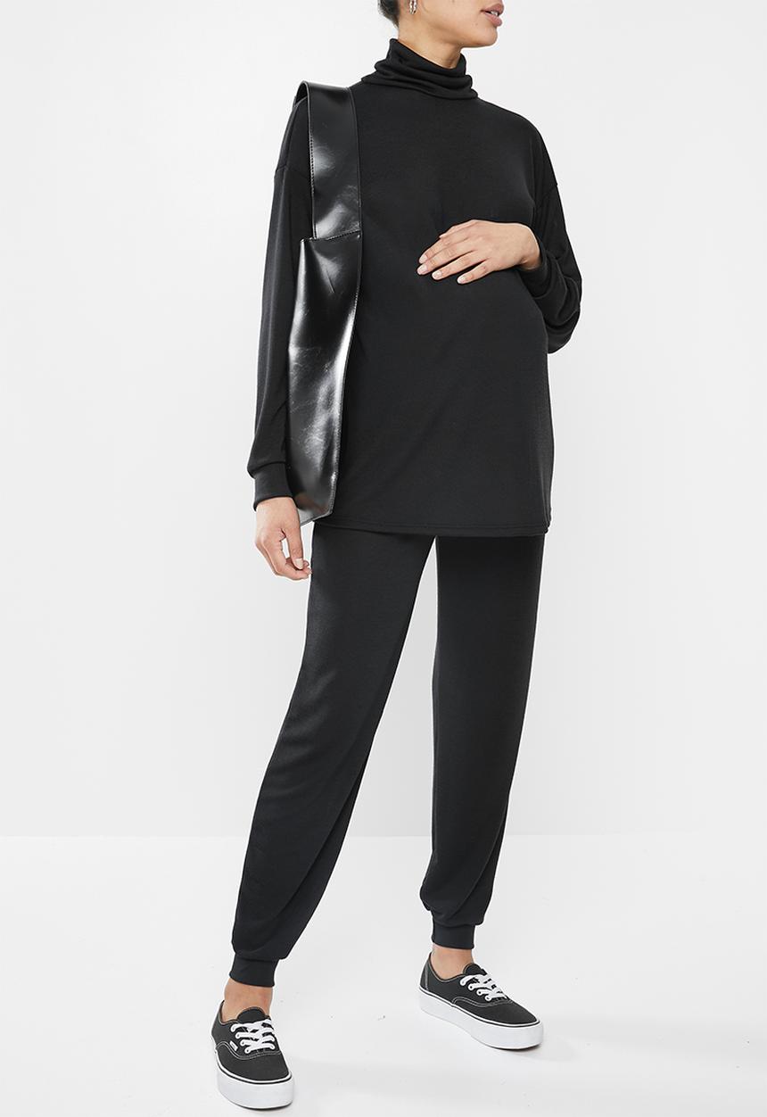Superbalist - Maternity Ribbed polo top longer length - black