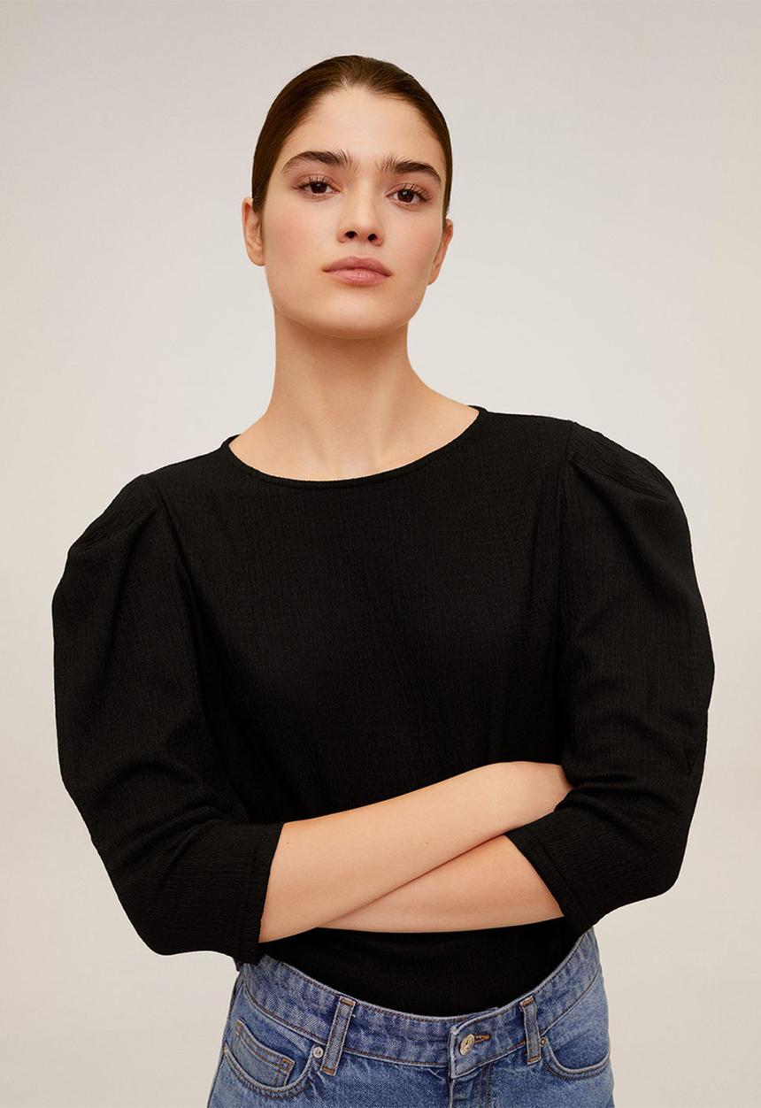MANGO - Plis T-shirt - black