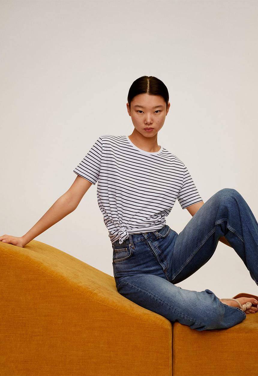MANGO - T-shirt chalaok - navy & white