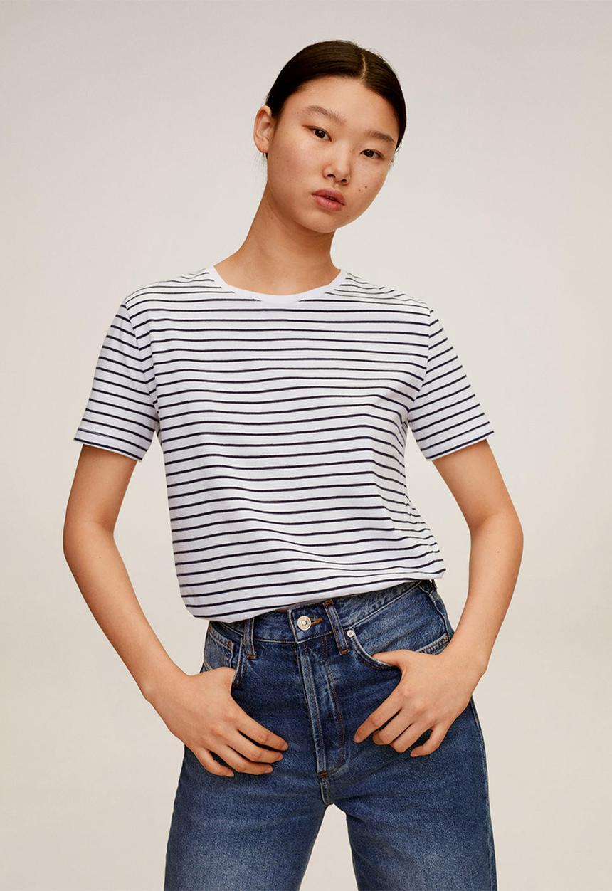 MANGO - T-shirt chalaok - navy & white