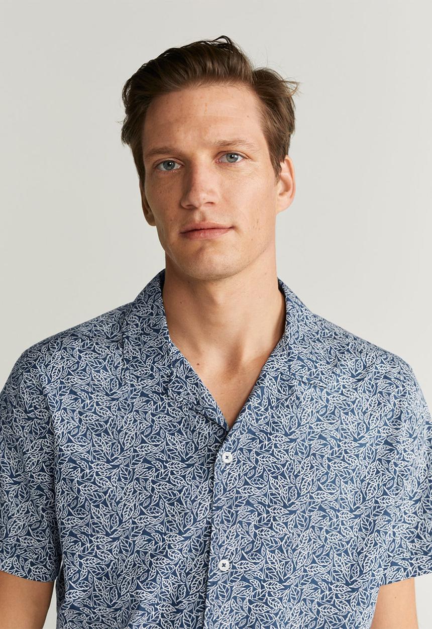 MANGO - Leaf -h shirt - navy