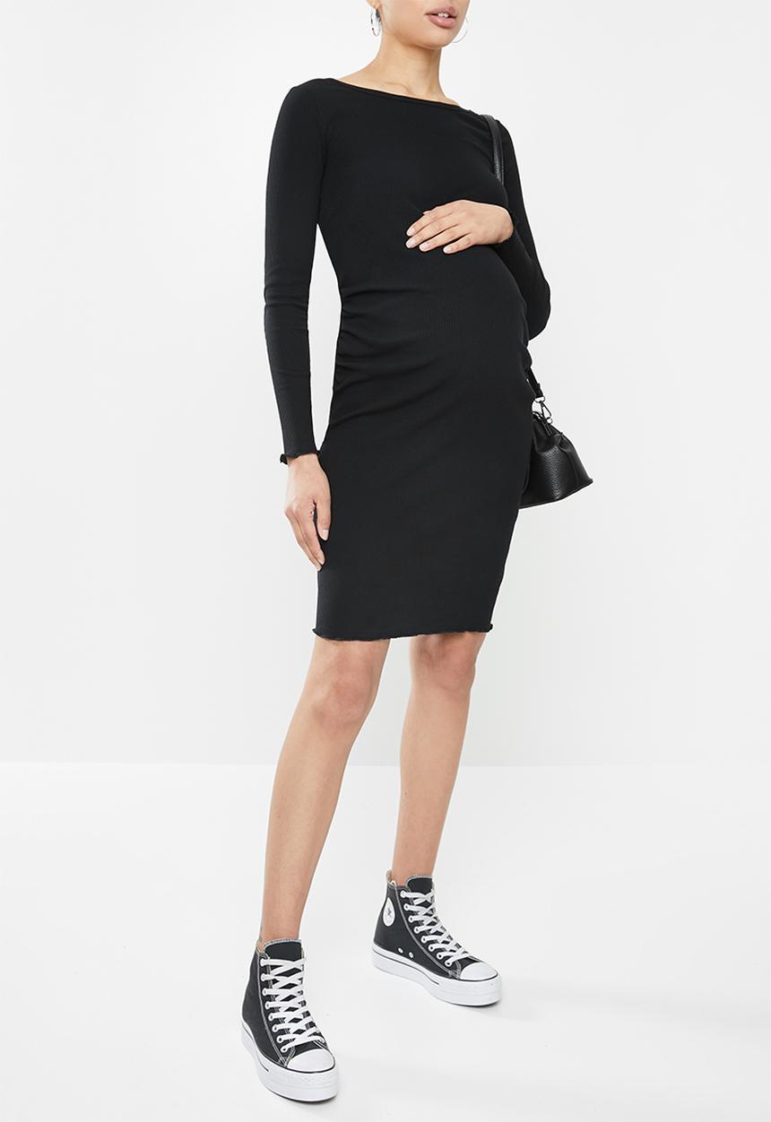 Cotton On - Maternity lettuce edge long sleeve dress - black