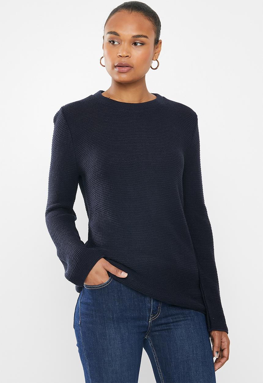 edit - Back zip crew neck jersey - navy